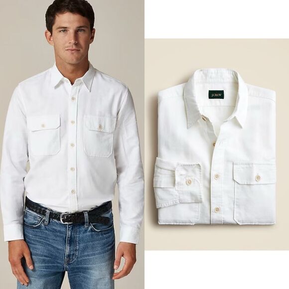 NWT J CREW Linen-cotton blend twill workshirt in white - Picture 1 of 7